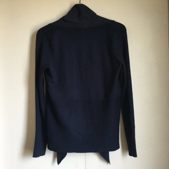 Velvety Soft Lapel Eleven Eleven Deepsea Blue Handkerchief Hem Open Cardigan - Picture 9 of 16